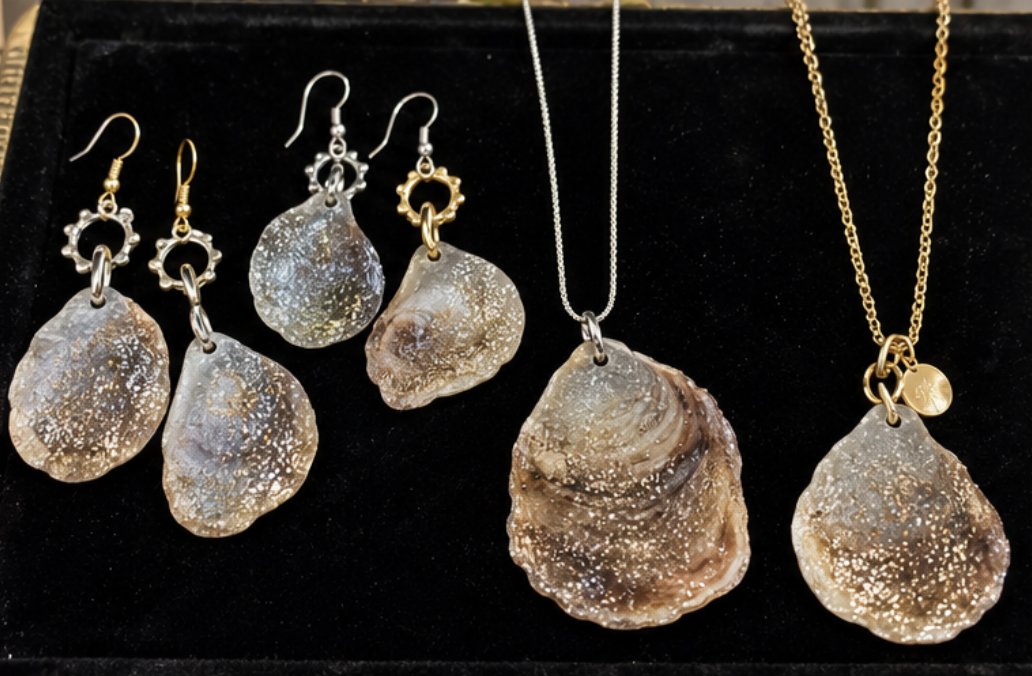 Oyster-shell jewellery handmade by Rhonda L.C. Hull
